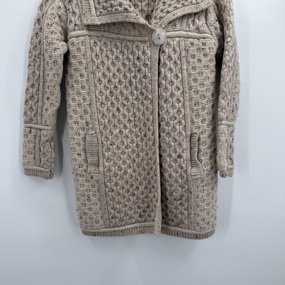 Aran Mor Sweater Womens Small Beige 100% Merino Wool Cardigan Coatigan Ireland - Picture 2 of 11